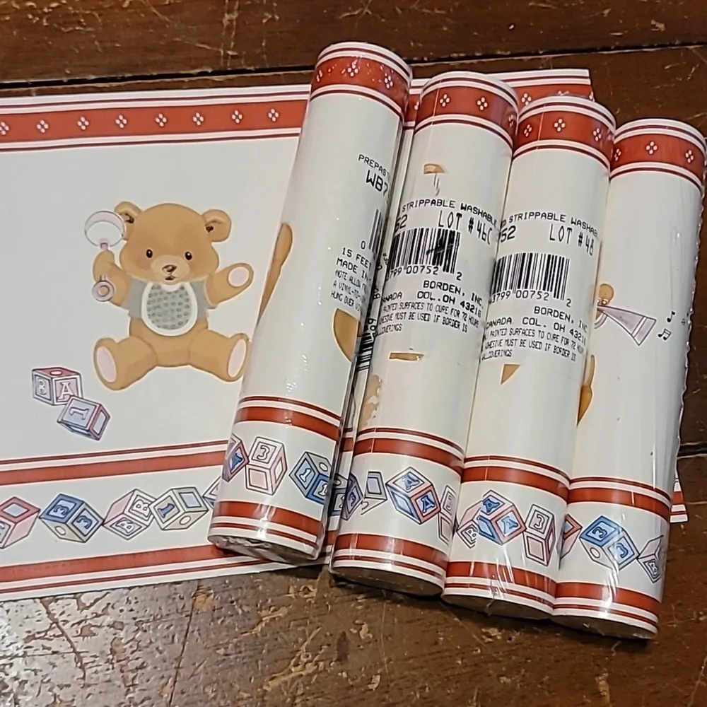 Vintage Borden Wallpaper Border Lot of 5 WB752 15 Feet Each Baby Teddy Bear